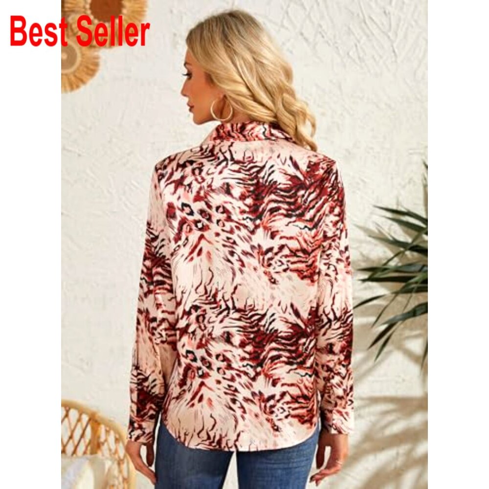 Silky Wrinkle-Resistant Button Down Blouse Long S… - image 5